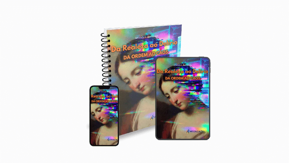 Mockup do livro Da Realeza ao Delírio em capa, tablet e celular